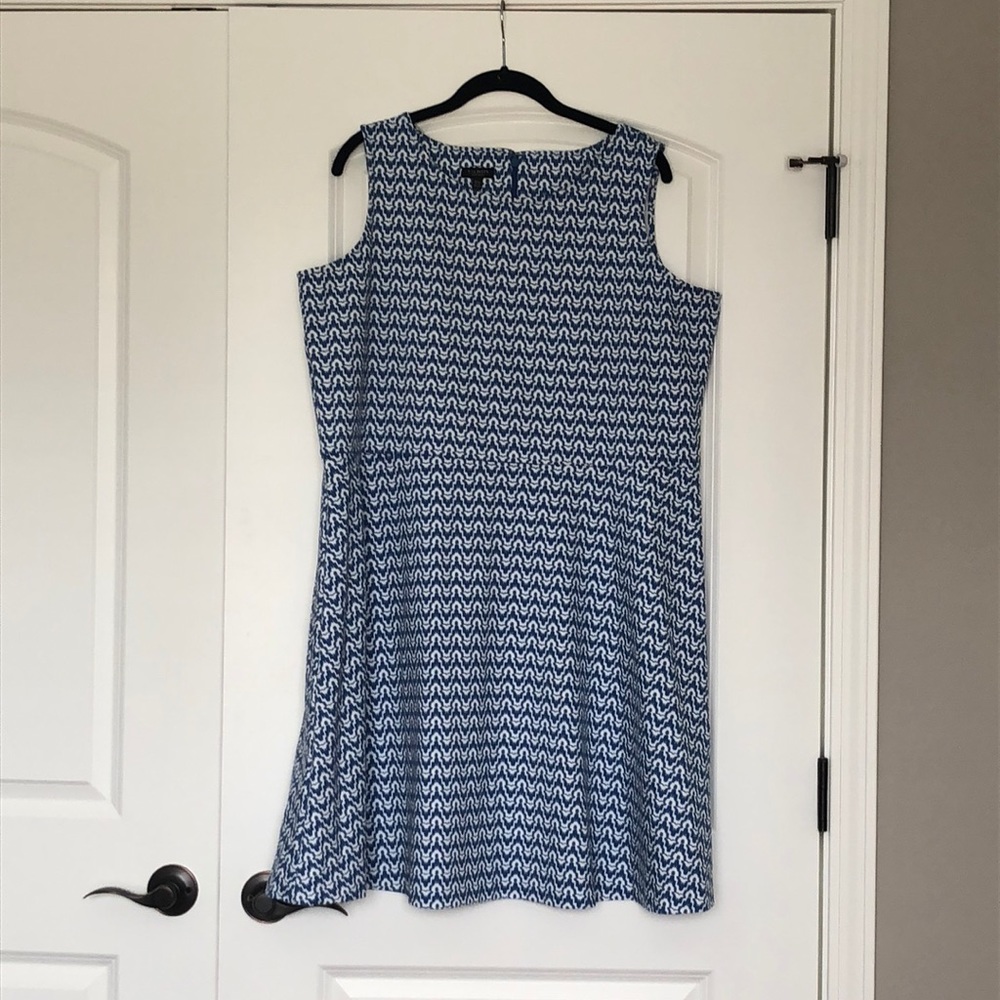 Talbots Edie Fit and Flare Dress Blue Ikat